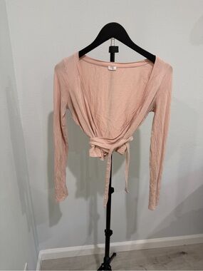 SET Active Dusty Pink Tie-Front Long Sleeve Crop Top and Bra